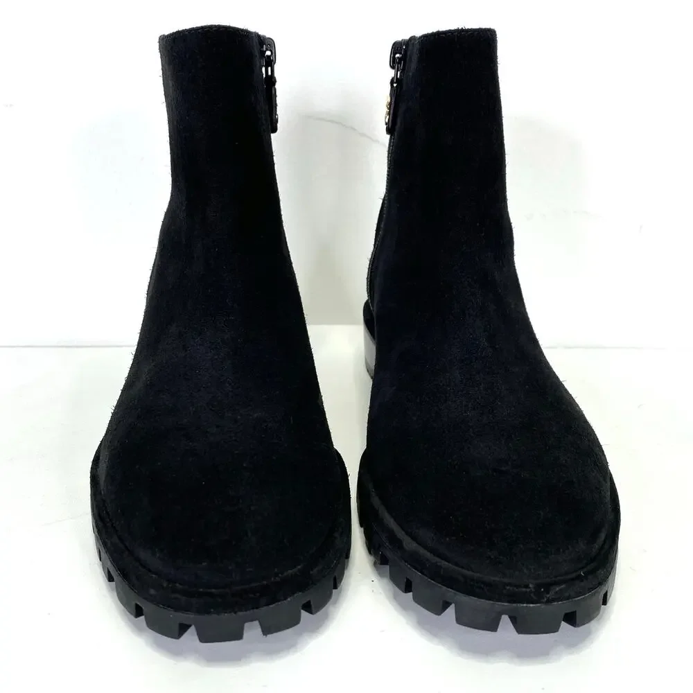 STUART WEITZMAN Maelie Black Suede Ankle Boot Womens 7 Lug Sole Quiet Luxury